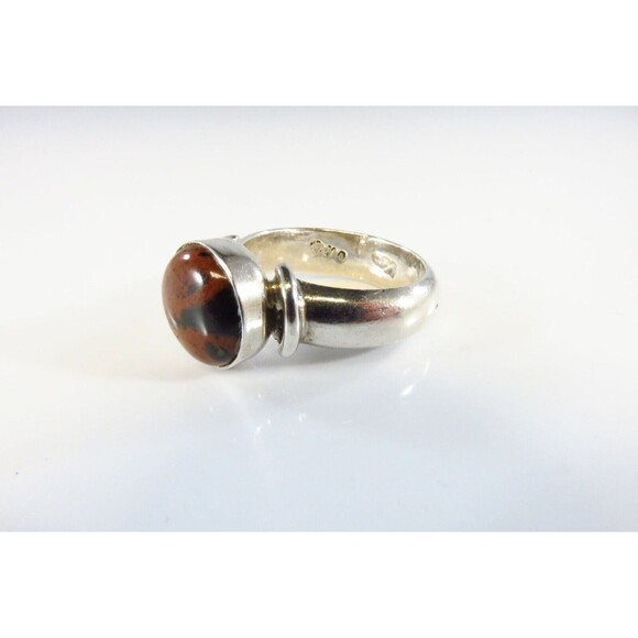 Round Red Obsidian Solitaire in Wide Band Sterling Silver Ring Setting Size 7.25 - Picture 4 of 7